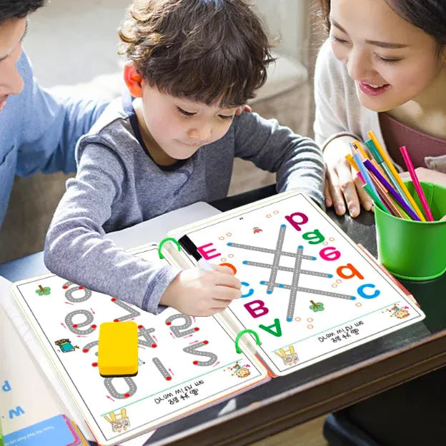 Reusable Tracing Workbook for kids 64 Pages | 2 Markers & Duster Included